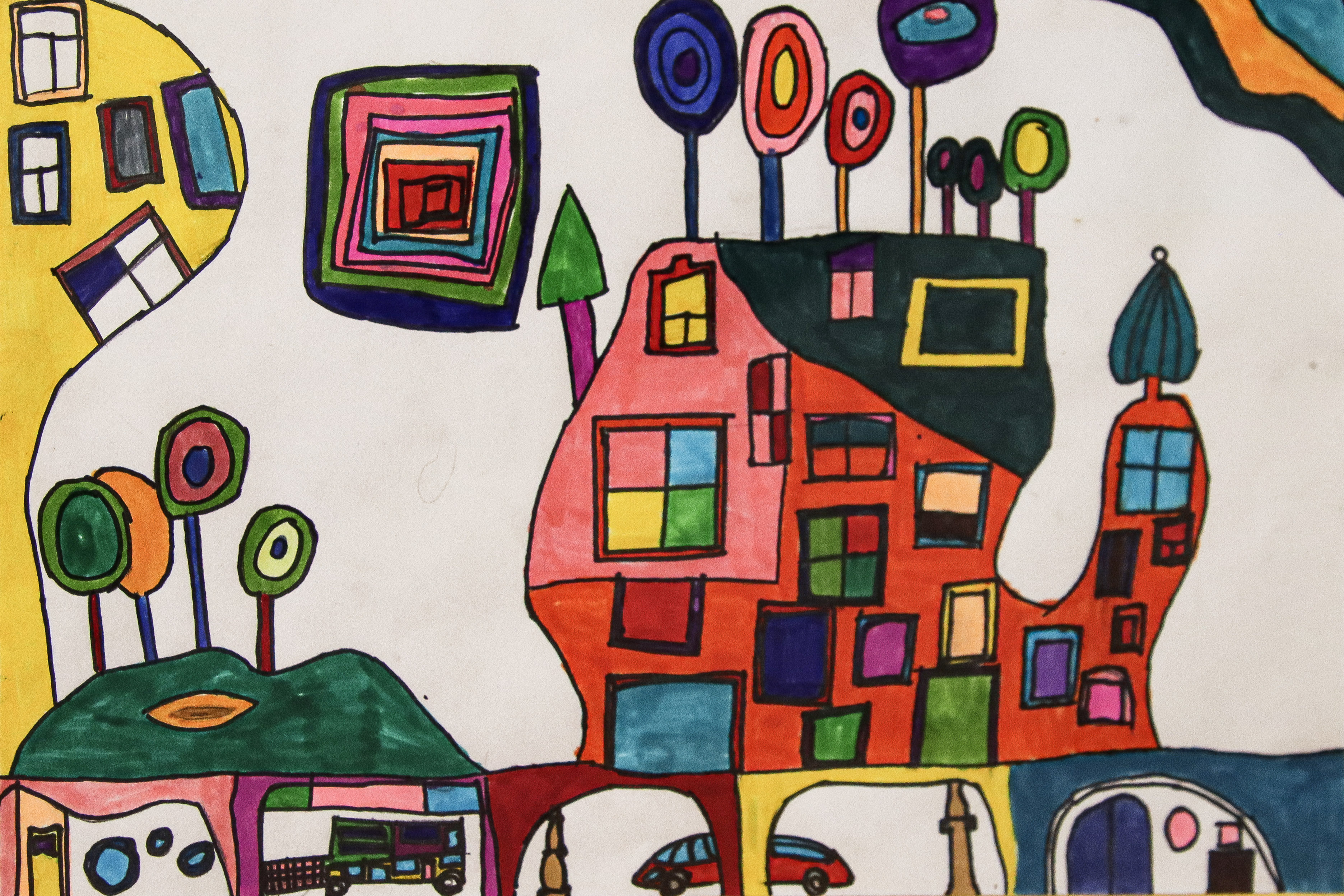 Student artwork of a colourful house, featured in ArtStart 2023