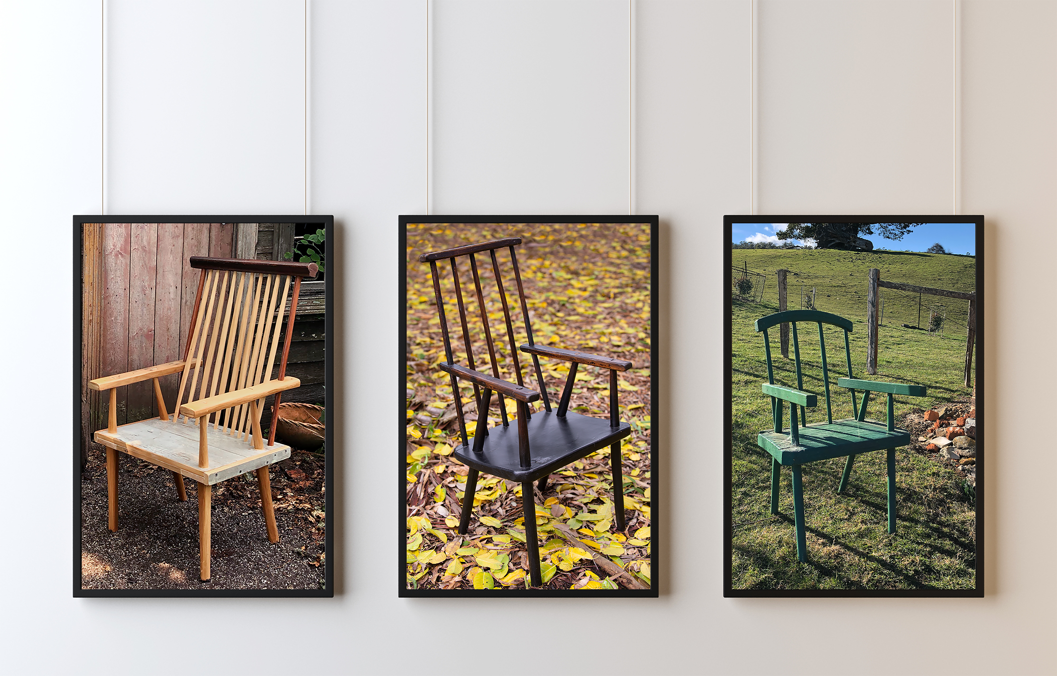 Image of three chairs inspired by the Jimmy Possum design style